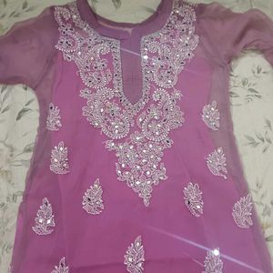 Lilac Chikankari Kurti with Mirror Work