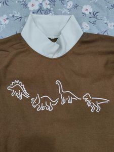 Brown Dinosaur Graphic Long Sleeve Top