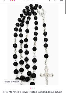 Black Beaded Rosary Necklace