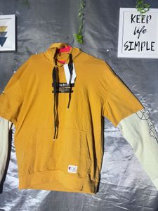 Stylish Yellow Hoodie with Contrasting Sleeves
