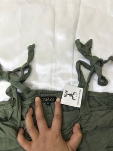 IMPORTED Chic Olive Green Ruffle Camisole Top