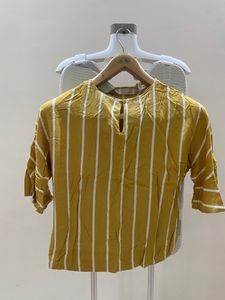 Mustard Yellow Striped Bell Sleeve Top