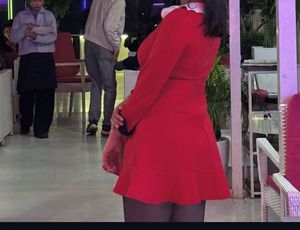 Red Fit and Flare Dress with White Collar
