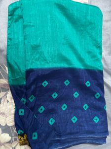 Navy Blue Saree with Green Motifs