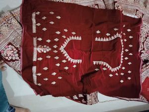 Maroon Velvet Embroidered Bridal Lehenga