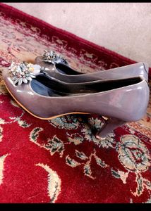 Elegant Grey Embellished Heels