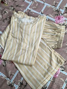 😴Beige Cozy Striped Co-ord Set / Night Suit ✨