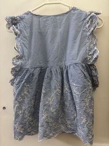 Zara Blue Striped Cotton Embroidered Top