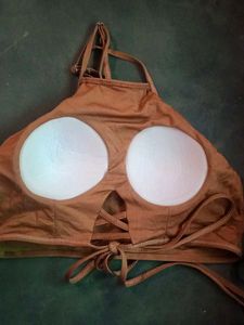 Boho Lace-Up Halter  Crop Top With Attached Bra
