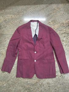 Maroon Cotton-Linen Blend Casual Blazer