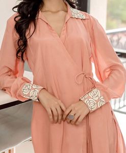 AACHO PEACH MUSLIN SILK COORD SET