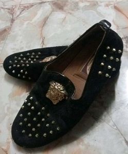 Black Studded Loafers with Medusa Accent