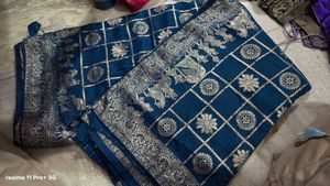 Beautiful Blue Saree with Silver Weave