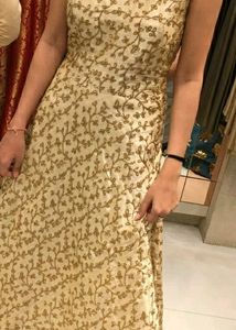 Party Wear Gown With Net Neck