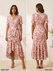 Elegant Premium Floral Print Wrap Dress