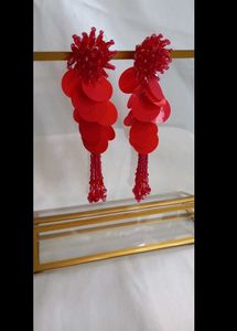 Stunning Red Beaded Tassel Earrings
