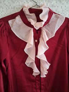 Elegant Ruffled Maroon Blouse