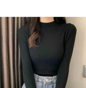 Classic Black Ribbed Turtleneck Top