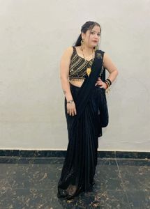 Elegant Black Sequined lehnga drape saree