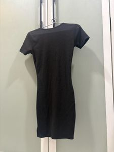 Classic Black Henley Neck Mini Dress