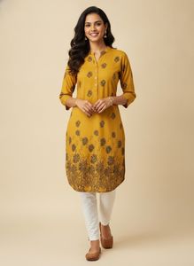 Yellow Floral Print Kurta