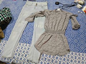 Light Wash Jeans and Printed Dress Set
