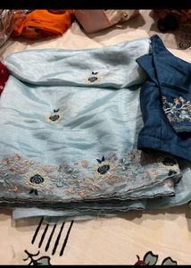 Beautiful Blue Embroidered Saree