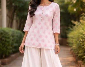 Chic Pink Floral Print Kurta
