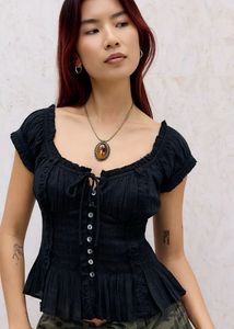 Black Smocked Peplum Top