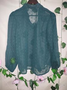 Green Sheer Dotted Blouse
