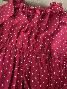 Maroon &amp; White Off-Shoulder Dress