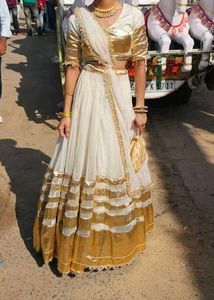 Elegant White &amp; Gold Lehenga Set