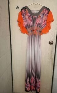 designer butterfly patterns digital print orange and gray nite gown