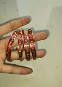 Red &amp; Gold Elephant Bangle Set