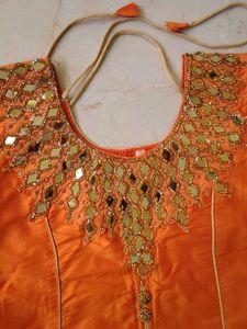 Orange Kurta Set with Mirror Work