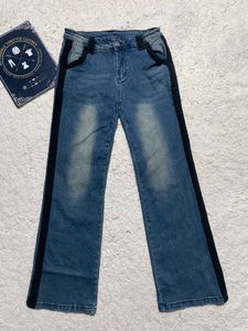 Stylish Blue Jeans with Black Side Stripe