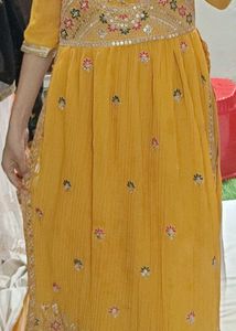 Mustard Yellow Embroidered suit with palazzo