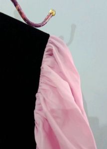 Chic Black dress with Pink Puff Sleeves