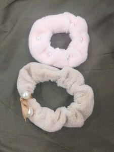 Faux Fur Pearl Hair Scrunchies (Set of 2)