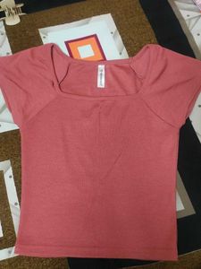 Ribbed Square Neck Top - Rose Pink