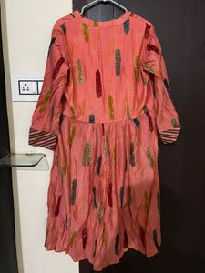 Beautiful Peach Feather Print Kurta