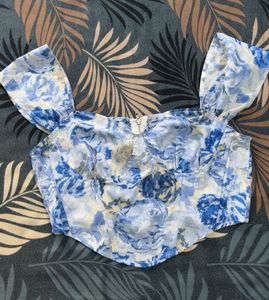 Blue Floral Print Corset Top