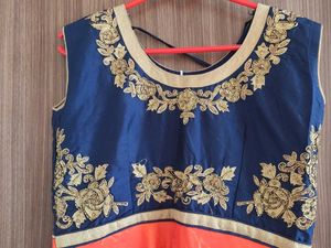 👗 Gorgeous Navy Blue &amp; Orange Anarkali Gown
