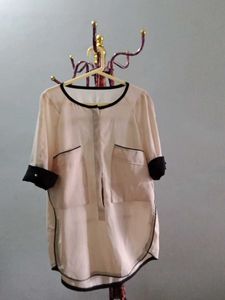 Sheer Chiffon Top with Black Trim
