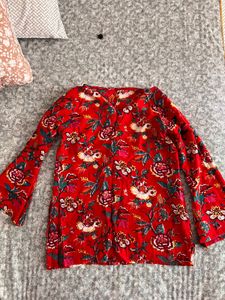 Boho Floral Print Red Kurta