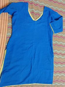 Blue with Yellow piping Angrakha Kurta - Cotton