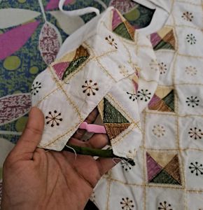 Used white embroided stitched salwar