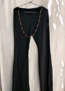 Black Flared Pants with Chain Detail