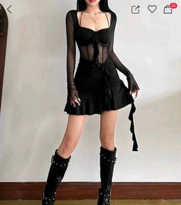Black Ruched Mesh Bodycon Mini Dress