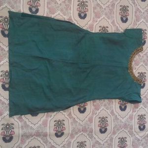 Elegant Teal Kurta with Embellished Neckline
